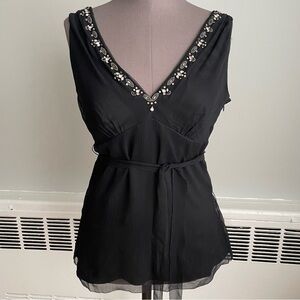 Elie Tahari Black silk v-neck Tank Top with beading